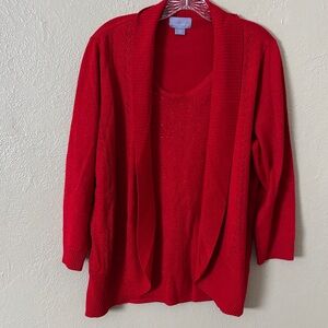 Laura Scott Red Sparkles Sequins 3/4 Sleeve Layered Sweater Women’s XL